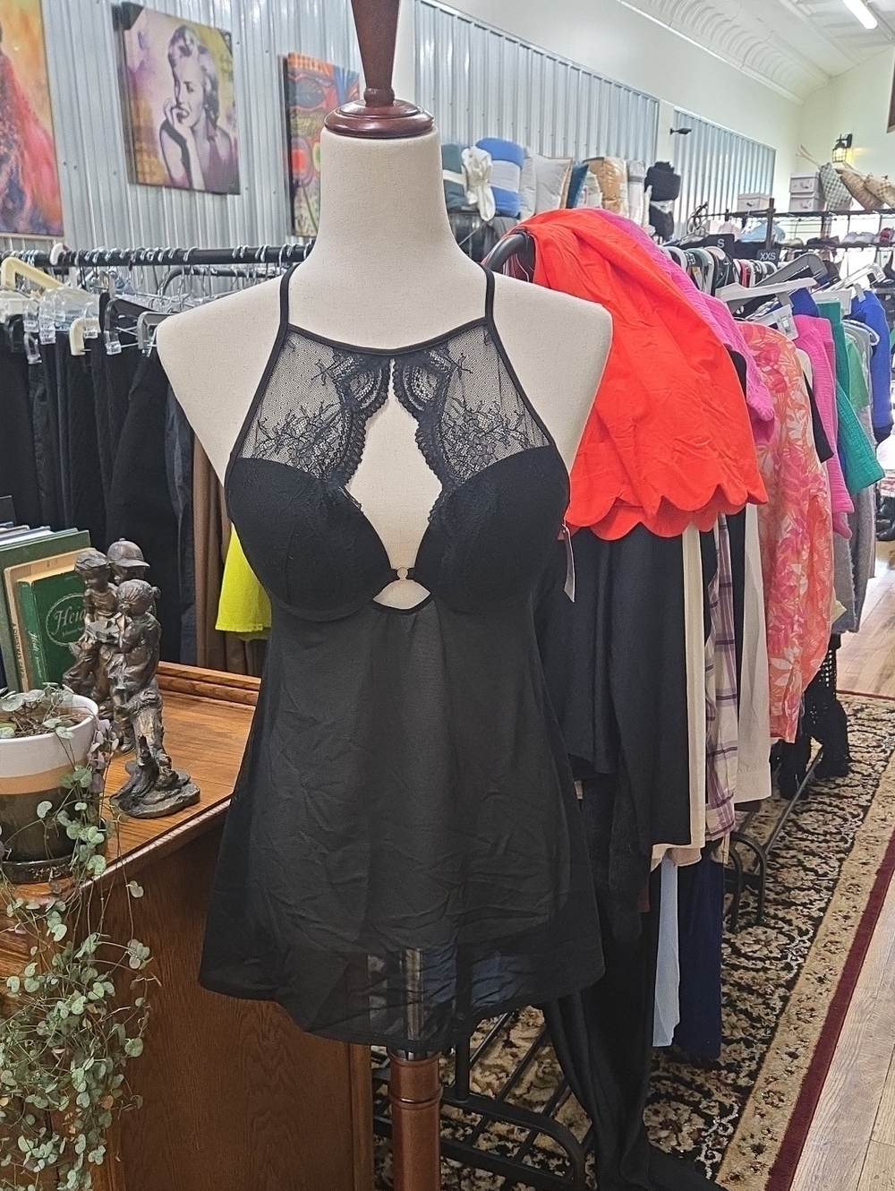 Black Lace Halter Babydoll Lingerie